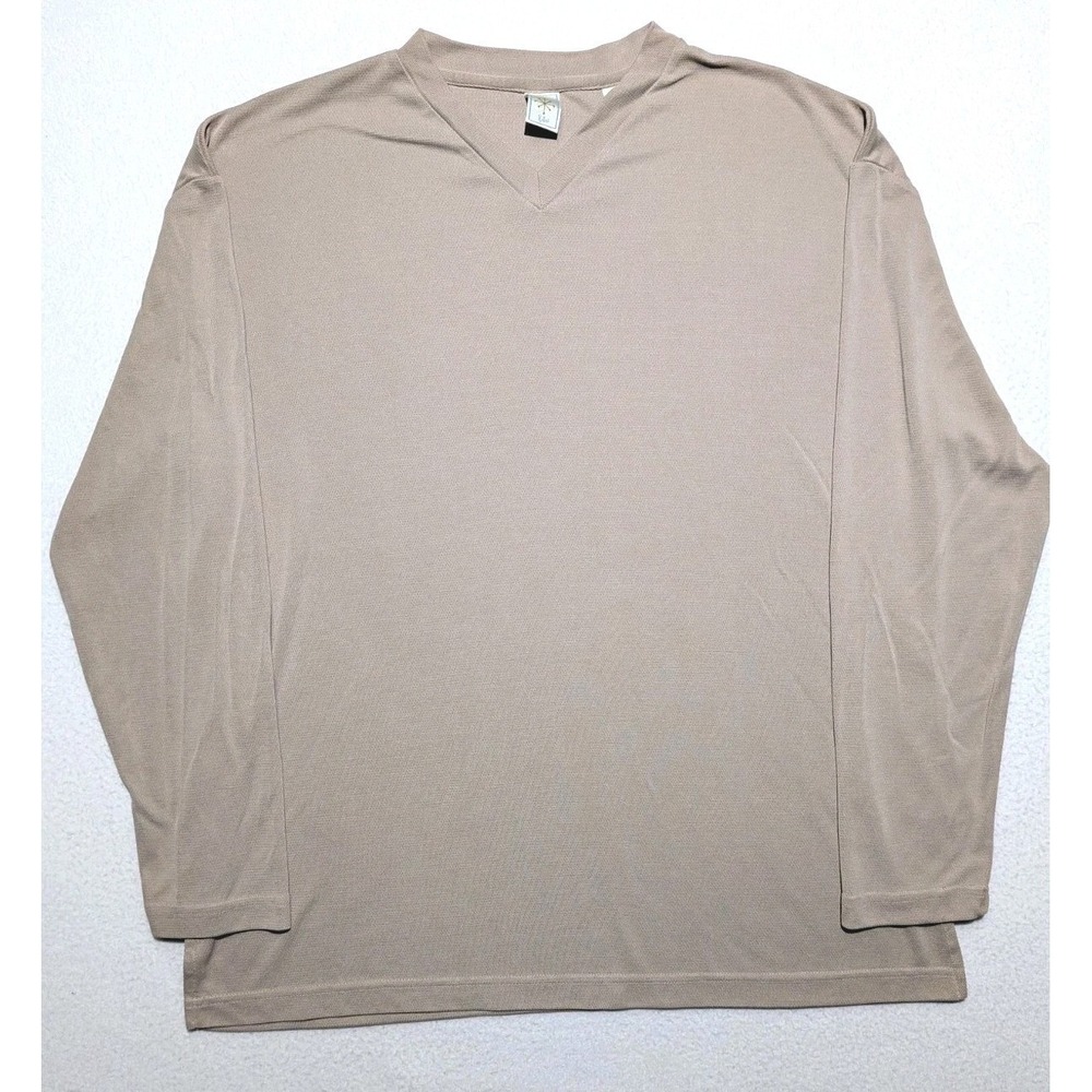 Burma Bilas Vintage V-Neck Long Sleeve Shirt Men's L Beige Rayon Blend Drape